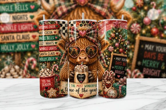 Download Christmas Highland Cow Tumbler Wrap PNG - Premium Resources