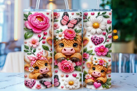 Download Inflated Highland Cow Tumbler Wrap PNG - Premium Resources