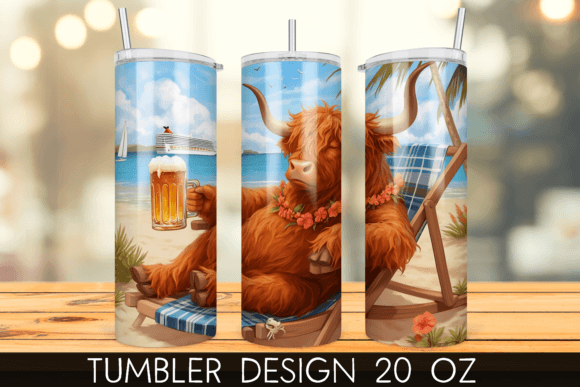 Download Vacation Beach Highland Cow Tumbler Wrap - Cow tumbler wrap Collection
