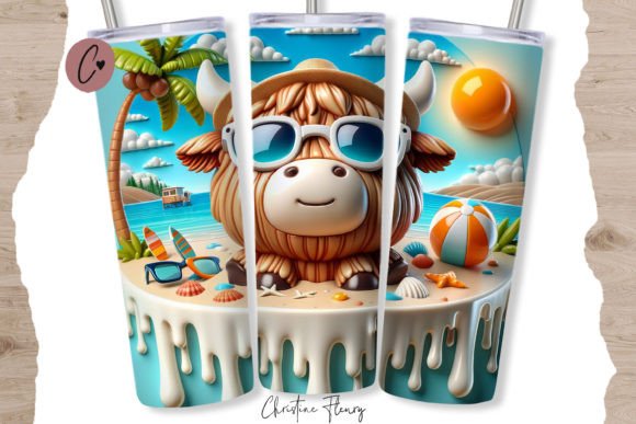 Download 3D Beach Highland Cow Tumbler Wrap PNG - Cow tumbler wrap Collection
