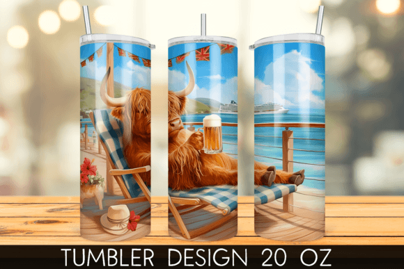 Download Vacation Beach Highland Cow Tumbler Wrap - Cow tumbler wrap Collection