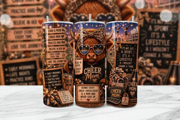 Download Cheer Mom Highland Cow Tumbler Wrap PNG - Premium Bundle