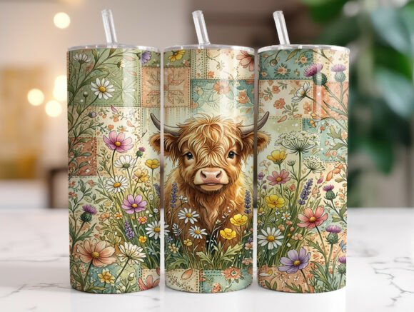Download Wildflower Highland Cow Tumbler Wrap PNG - Cow tumbler wrap Collection