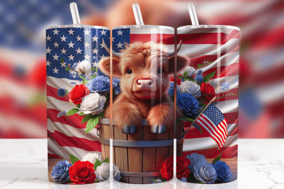 Download American Flag Highland Cow Tumbler Wrap - Premium Resources