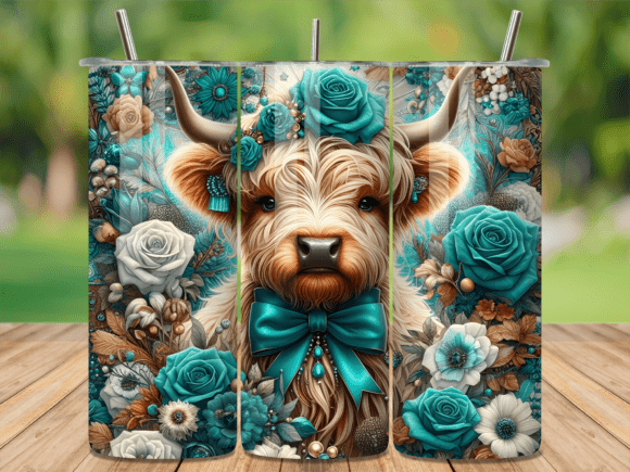 Download Vintage Teal Rose Cow Tumbler Wrap - Premium Bundle