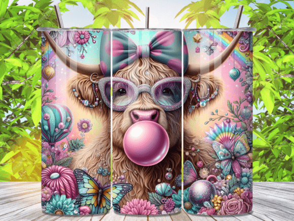 Download Bubblegum Highland Cow Tumbler Wrap - Premium Bundle