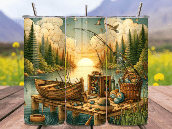 Download Lake Sunset Fishing Tumbler Wrap PNG - Fishing tumbler wrap Collection